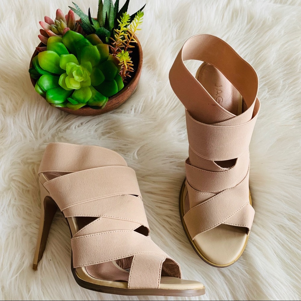 Jaggar Nude Leather Upper Stretch Bondage Heels